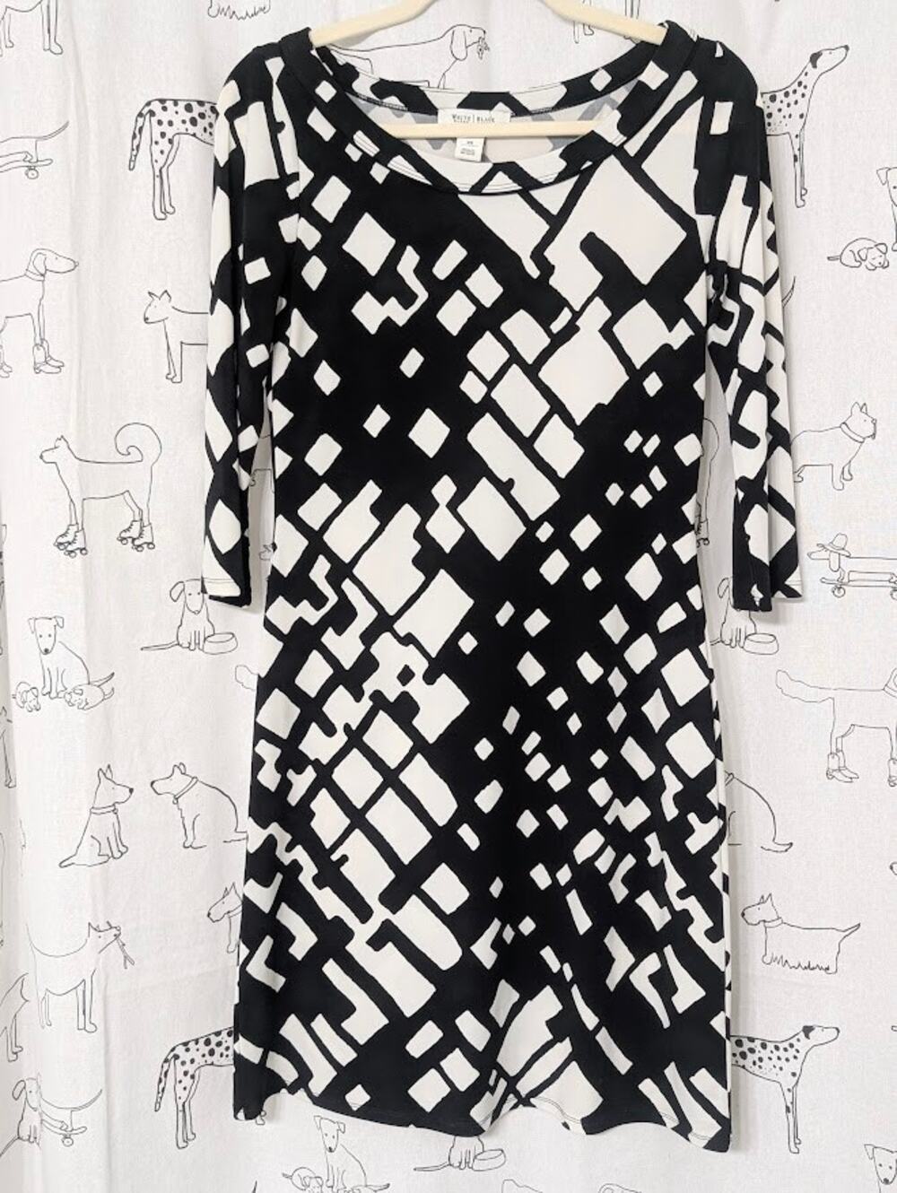 WHBM Dress Womens XS Black White Geometric Block Abstract Avant Garde